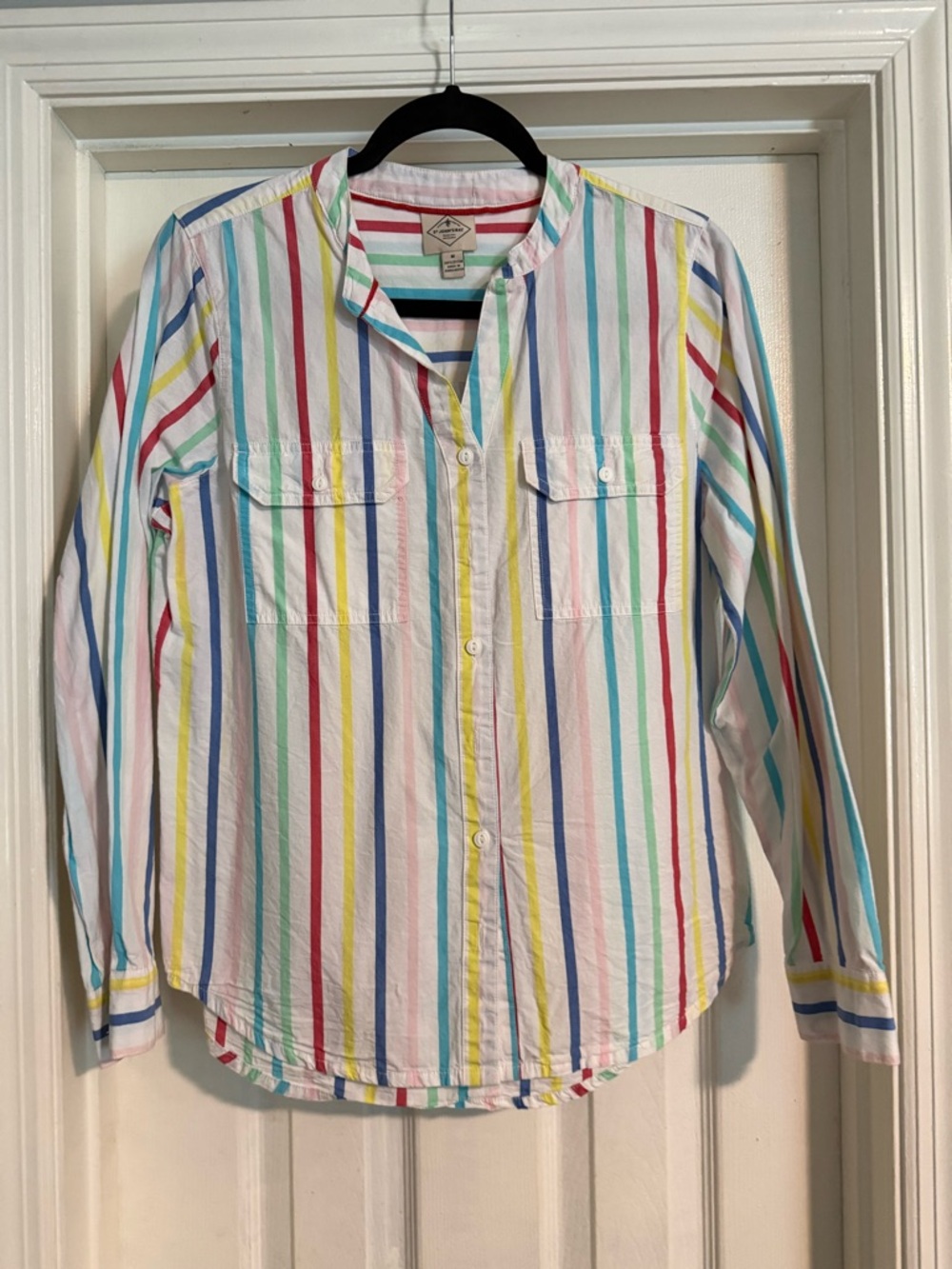 St. John's Bay White Button-Front Shirt with Multicolor Stripes